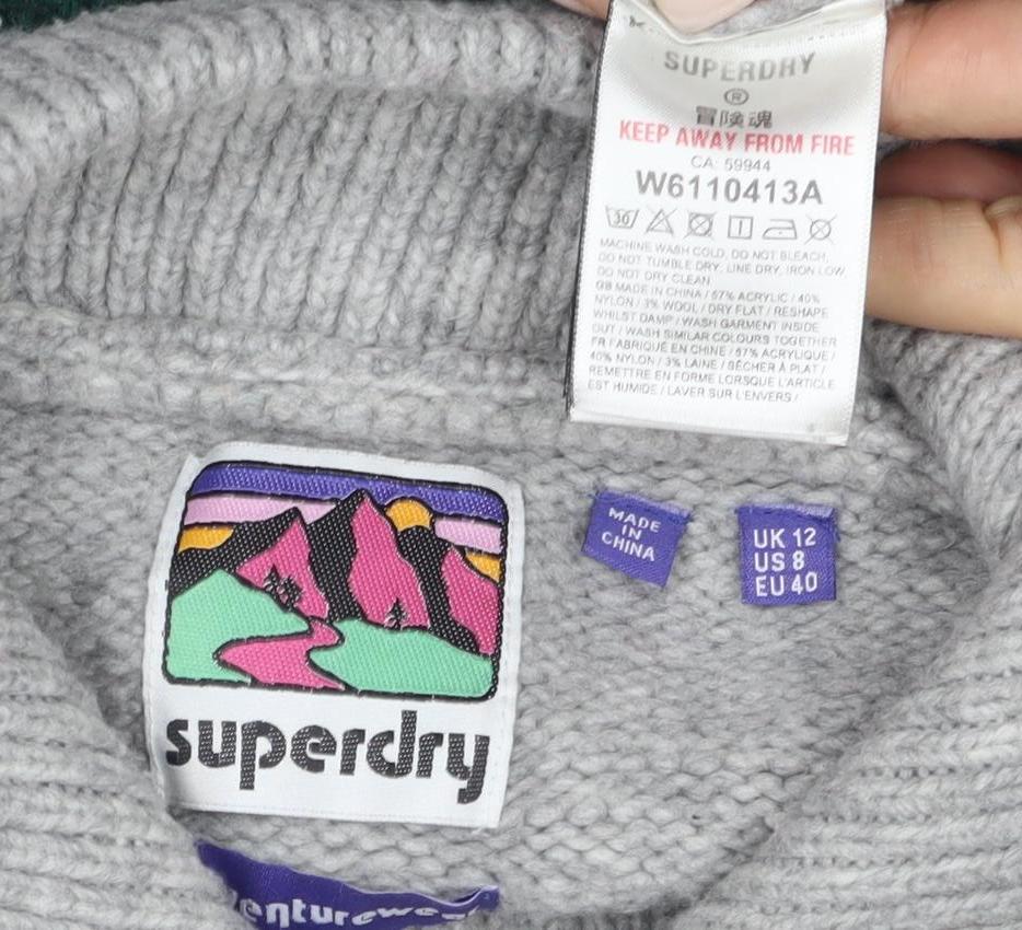 Superdry Women's Grey Geometric 1/4 Zip Jumper Size 12