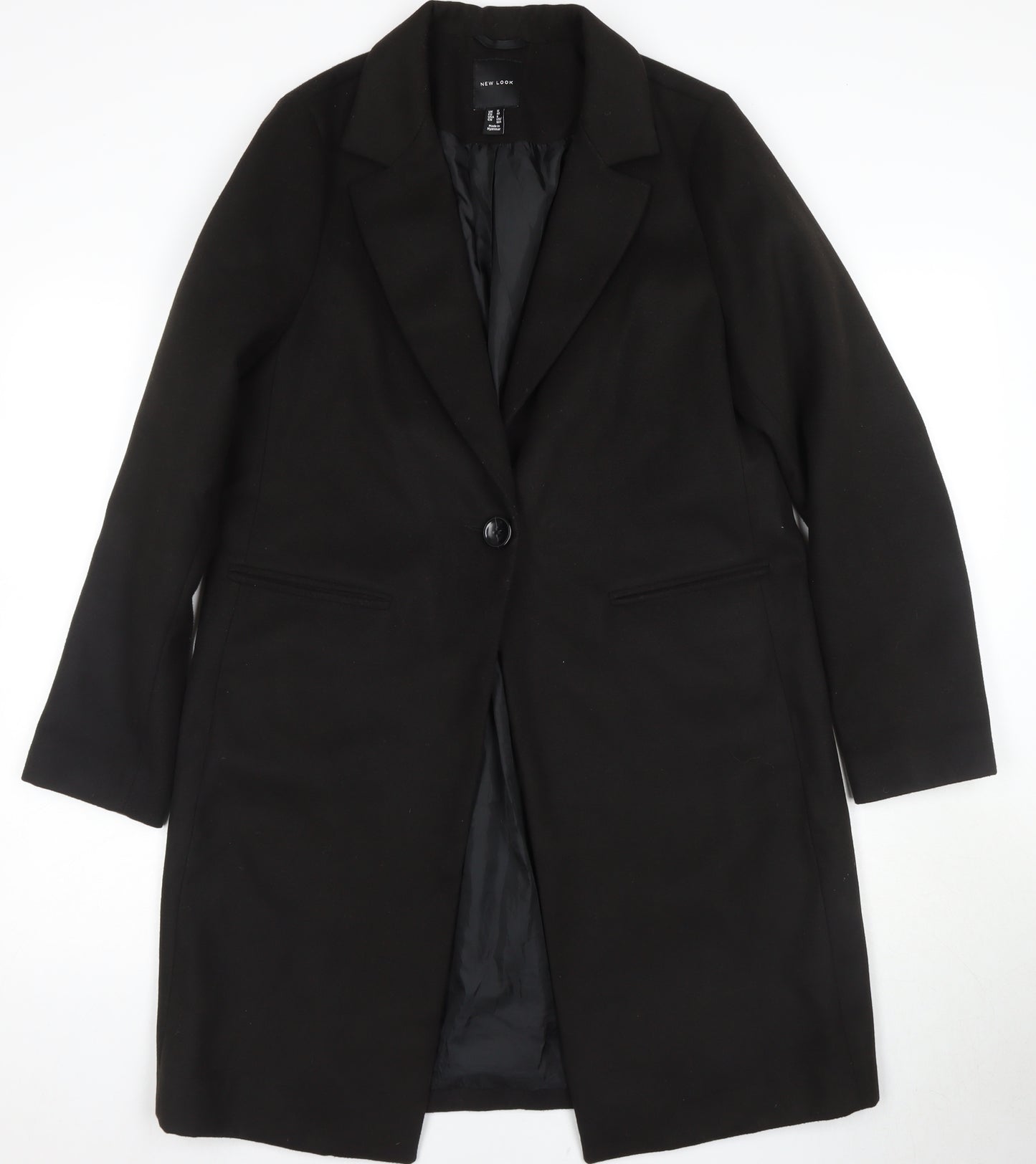 New Look Women's Black Overcoat Size 12 Classic Style
