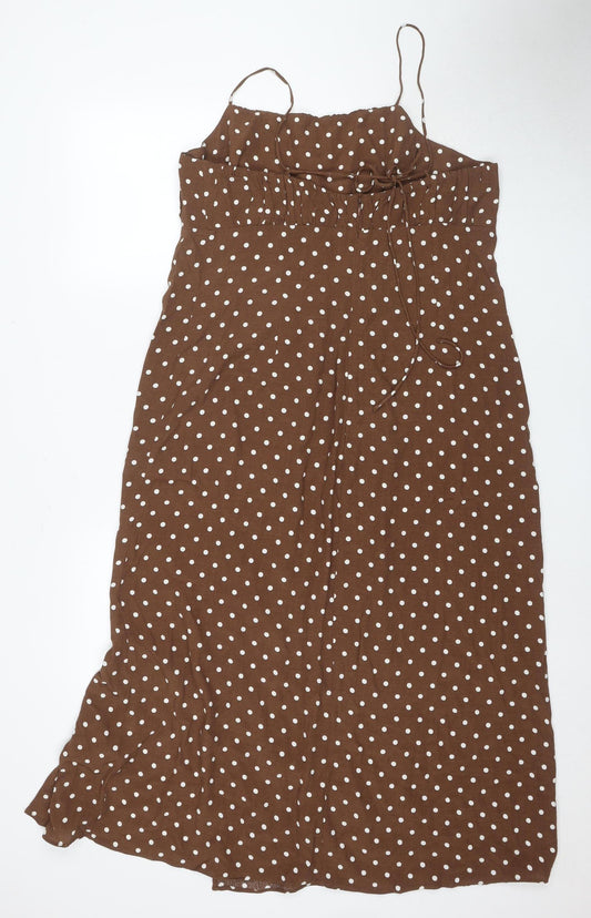 Marks and Spencer Women's Brown Polka Dot Dress - Size 16