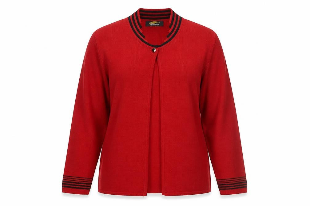 Front view of Ouatro Women's Red Cardigan M Long Sleeve Knit