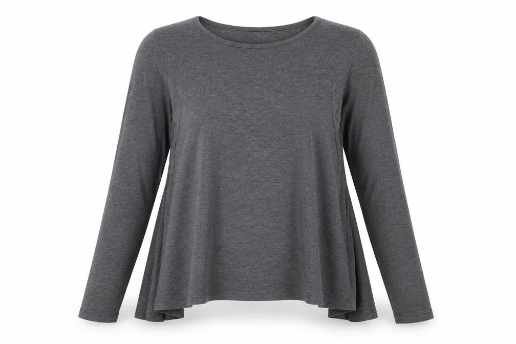 Front view of Boohoo Women’s Grey Long Sleeve Basic Tee, size UK 14