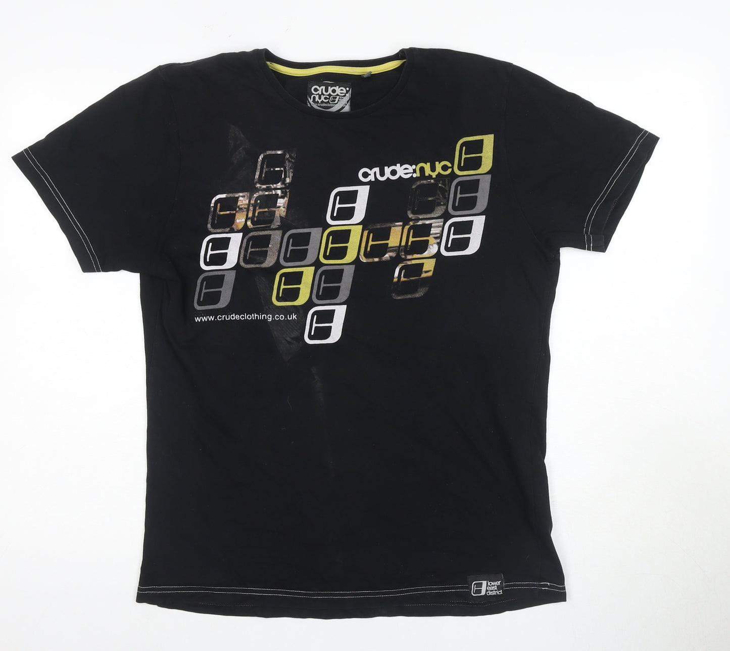 Crude Men's Black Graphic Print T-Shirt, M, Cotton