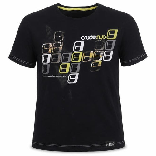 Crude Men's Black Graphic Print T-Shirt, M, Cotton