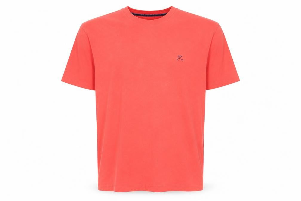 Front view of Kurt Muller Men’s Red Cotton T-Shirt, L, Solid Logo