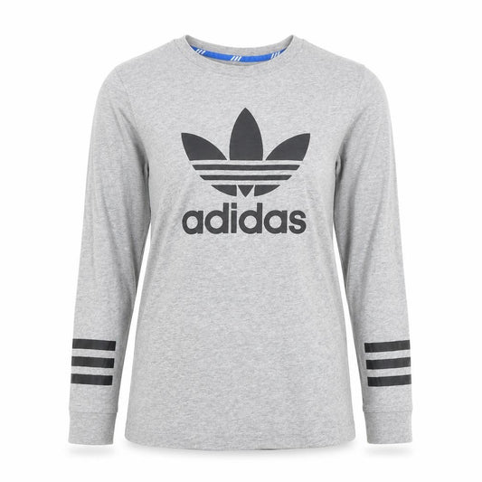 Front view of Adidas unisex grey long sleeve jersey t-shirt