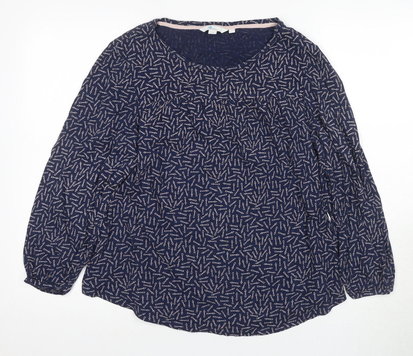 Boden Women's Blue Blouse M Long Sleeve Round Neck