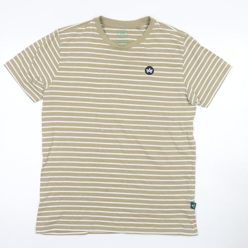 Kronstadt Men's Beige Striped T-Shirt L Crew Neck