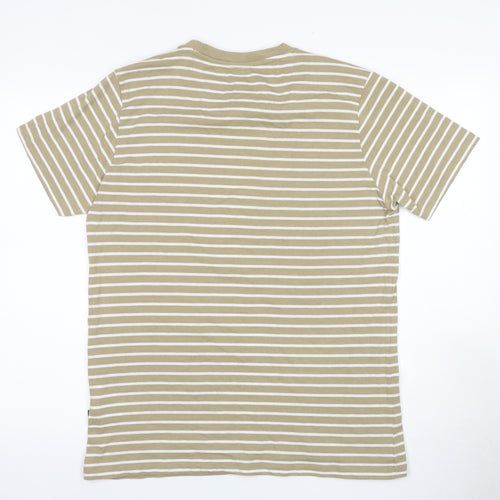 Kronstadt Men's Beige Striped T-Shirt L Crew Neck