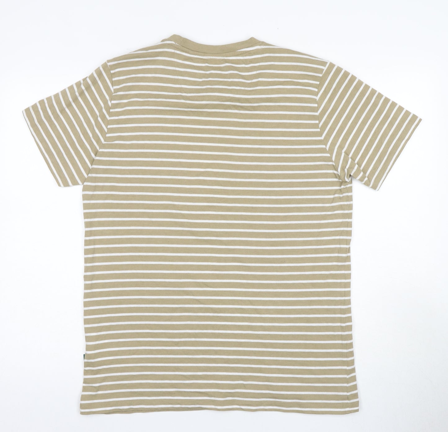 Kronstadt Men's Beige Striped T-Shirt L Crew Neck