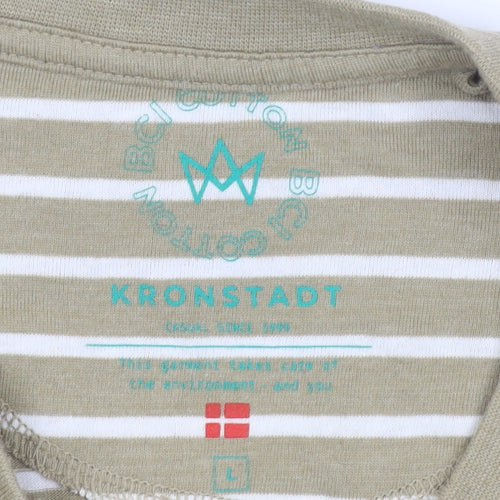 Kronstadt Men's Beige Striped T-Shirt L Crew Neck