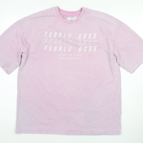 Bershka Women's Pink Crew Neck T-Shirt