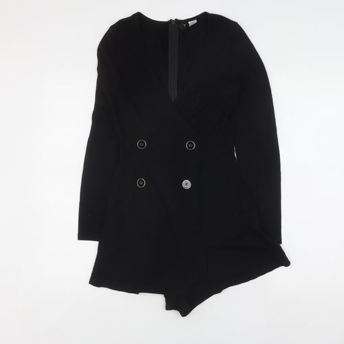 H&M Women's Black Long Sleeve V-Neck Playsuit Size 6