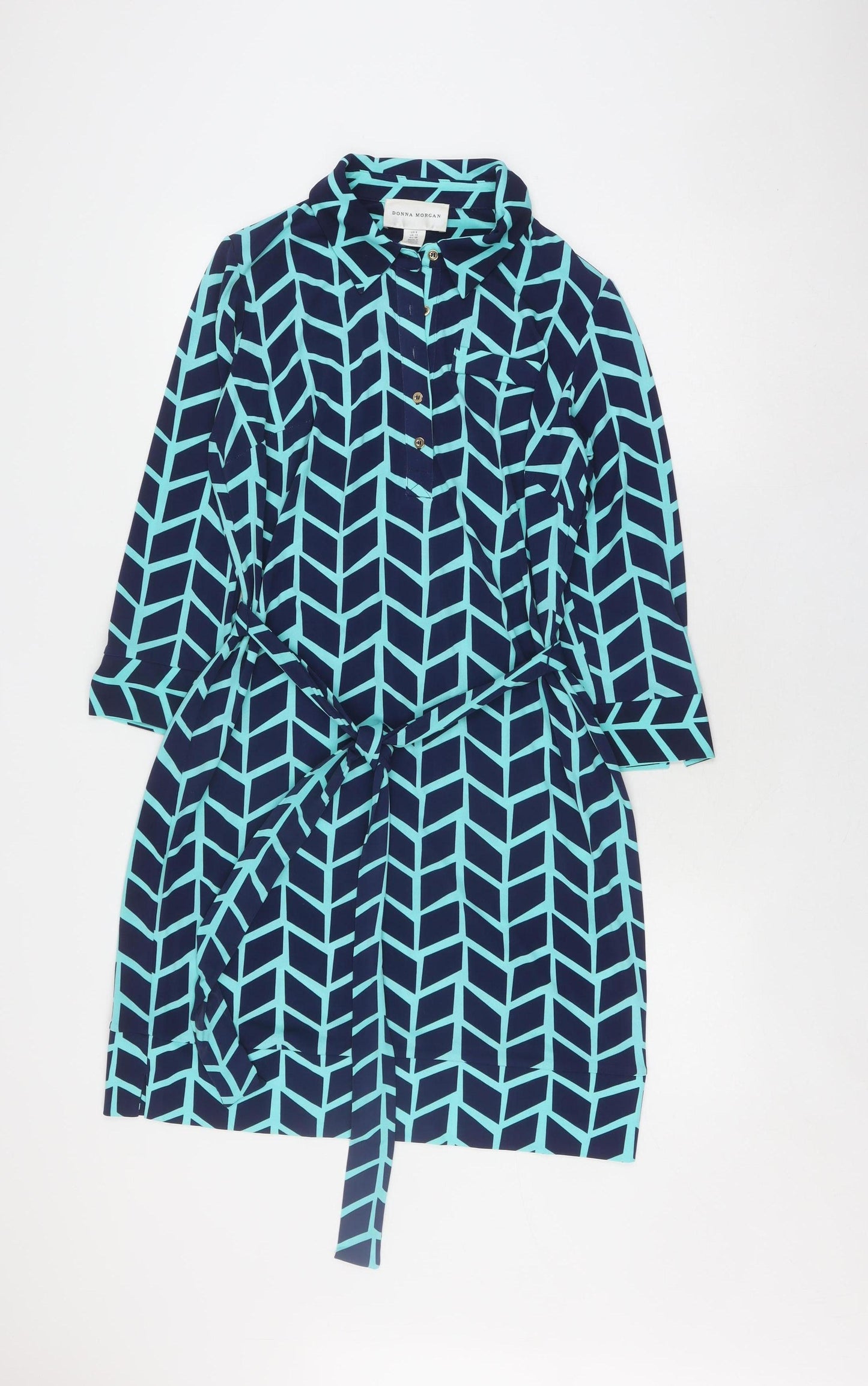 Donna Morgan Women's Multicoloured Geometric Shirt Dress Size 12