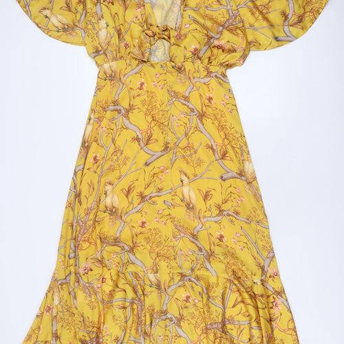 H&M Women's Yellow Floral Wrap Dress Size 12