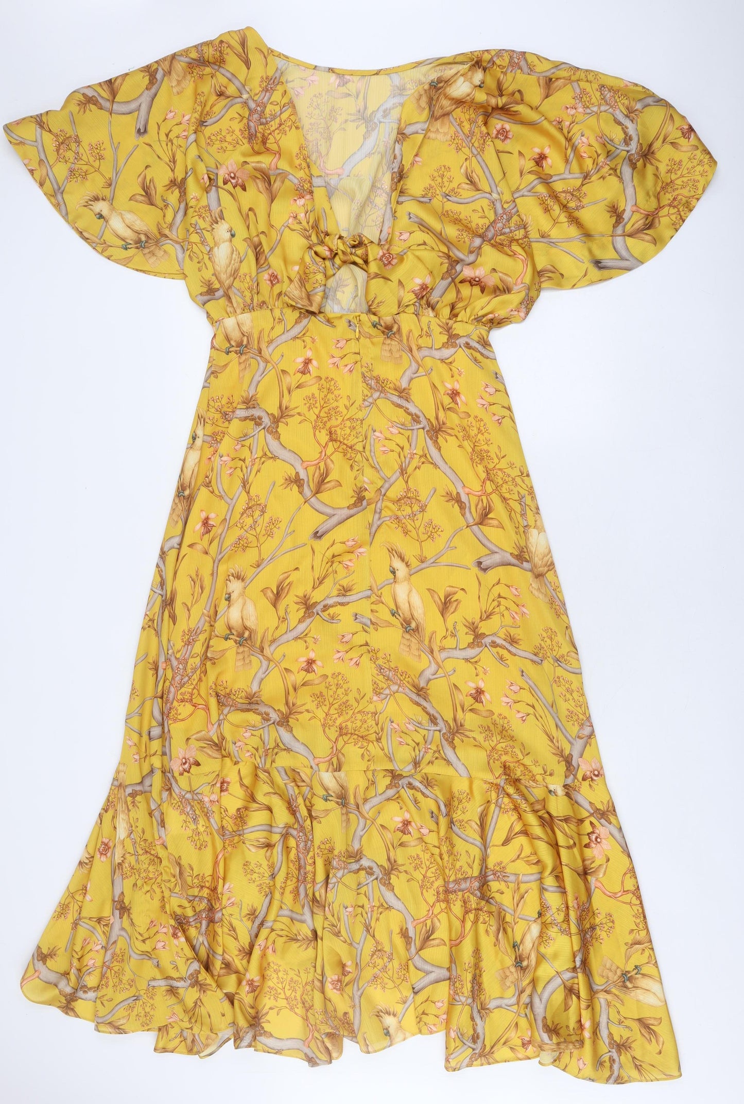 H&M Women's Yellow Floral Wrap Dress Size 12