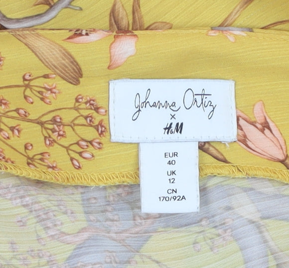 H&M Women's Yellow Floral Wrap Dress Size 12