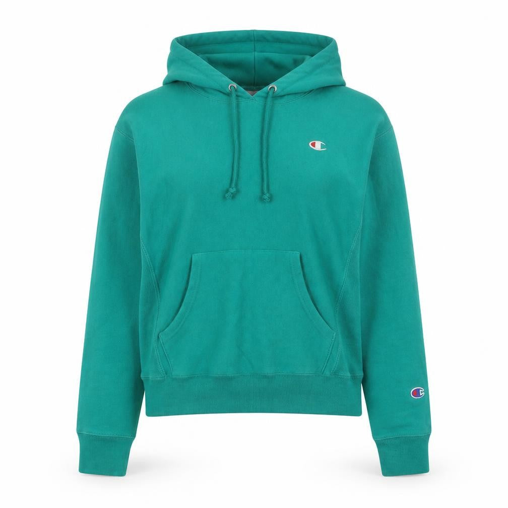 Front view of Champion Women's Green Small Hoodie with Logo