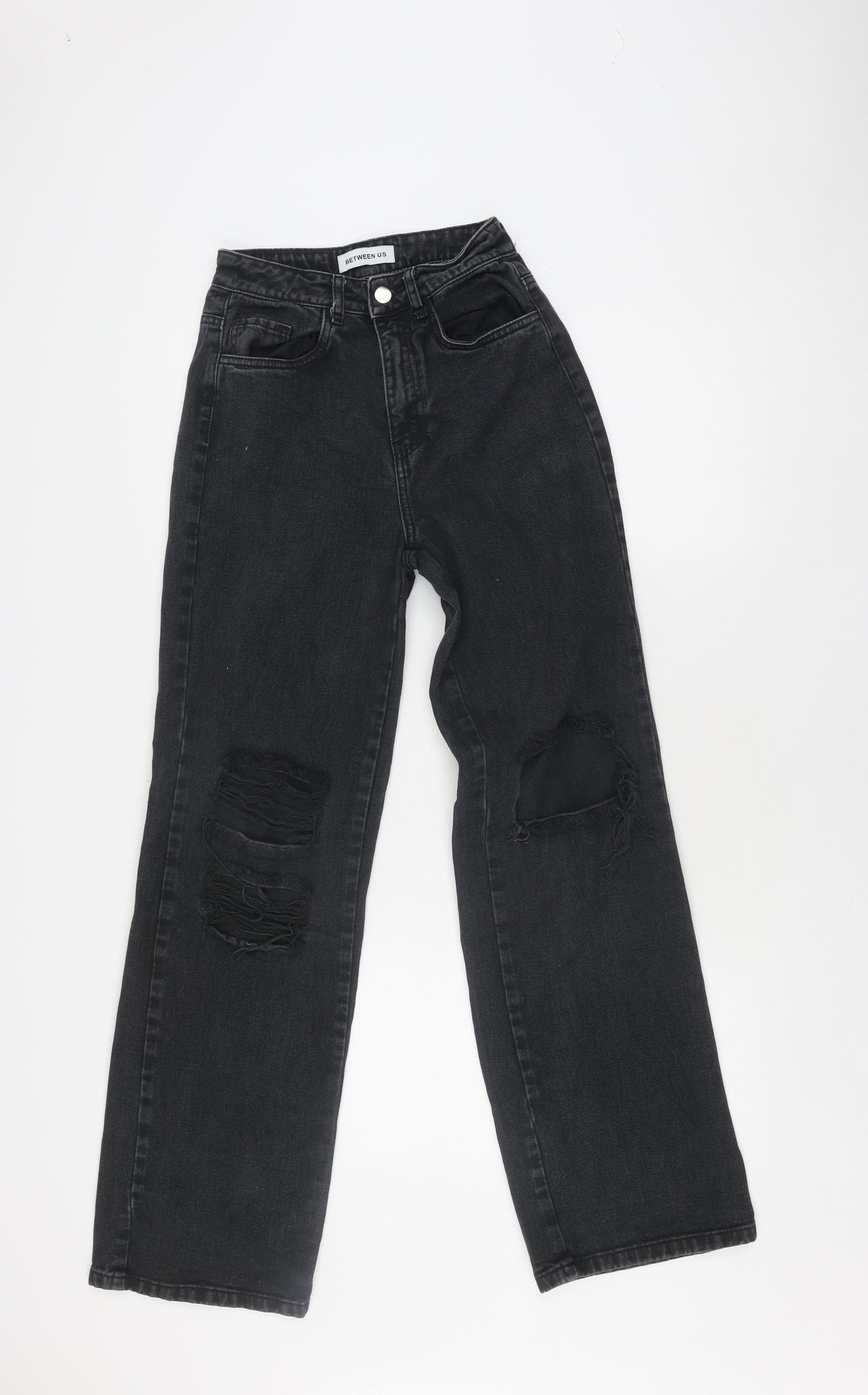 Between Us Women's Black Distressed Straight Jeans