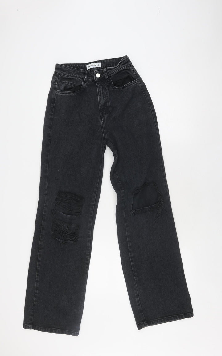 Between Us Women's Black Distressed Straight Jeans