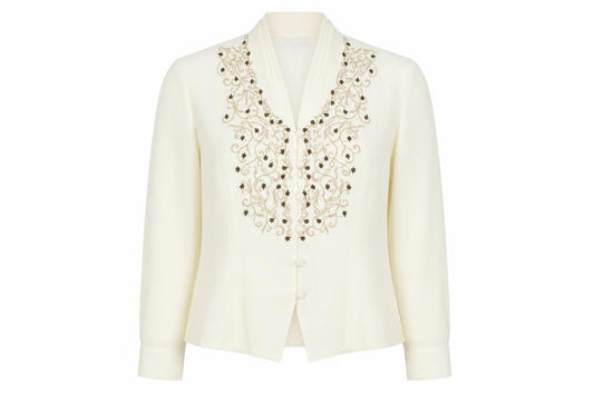 Front view of Eastex Women's Ivory Embroidered Tunic Blouse, size 12