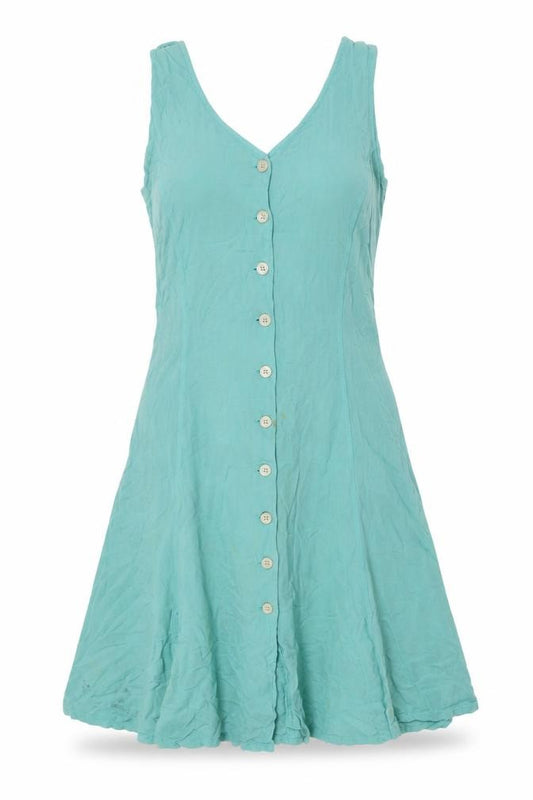 Front view of French Connection Women's Green Cotton Dress, M, Sleeveless