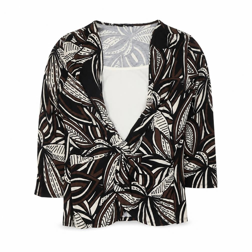 Front view of Windsmoor Women's Black Floral V-Neck Top, M