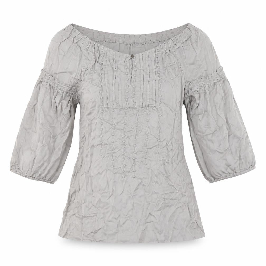 Front view of Mint Velvet Women's Grey Balloon Sleeve Top