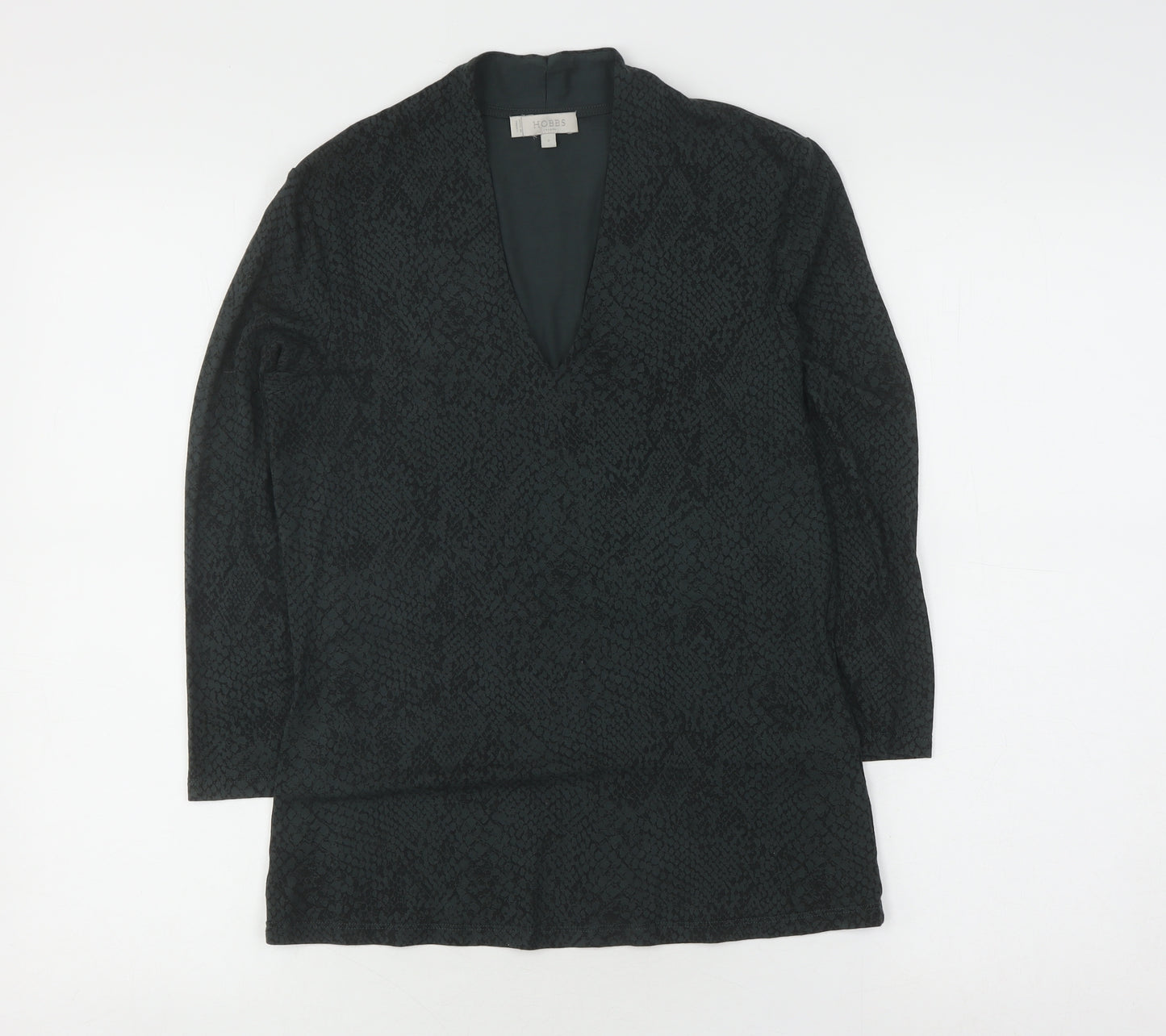 Hobbs Women's Green Tunic Blouse, Size S, V-Neck Animal Print