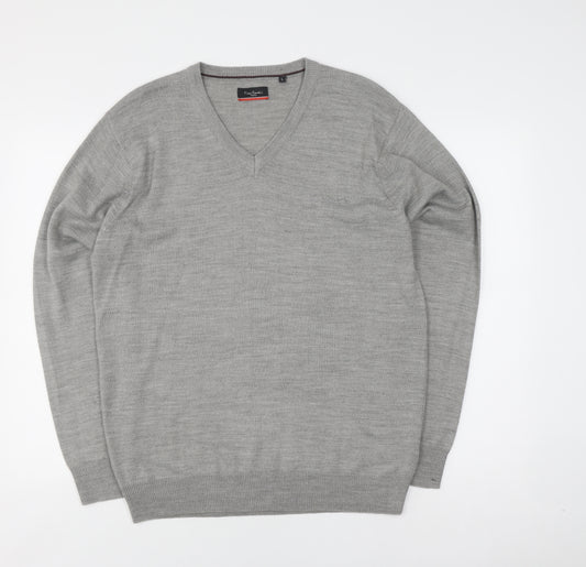 Pierre Cardin Men's Grey V-Neck Pullover Jumper L