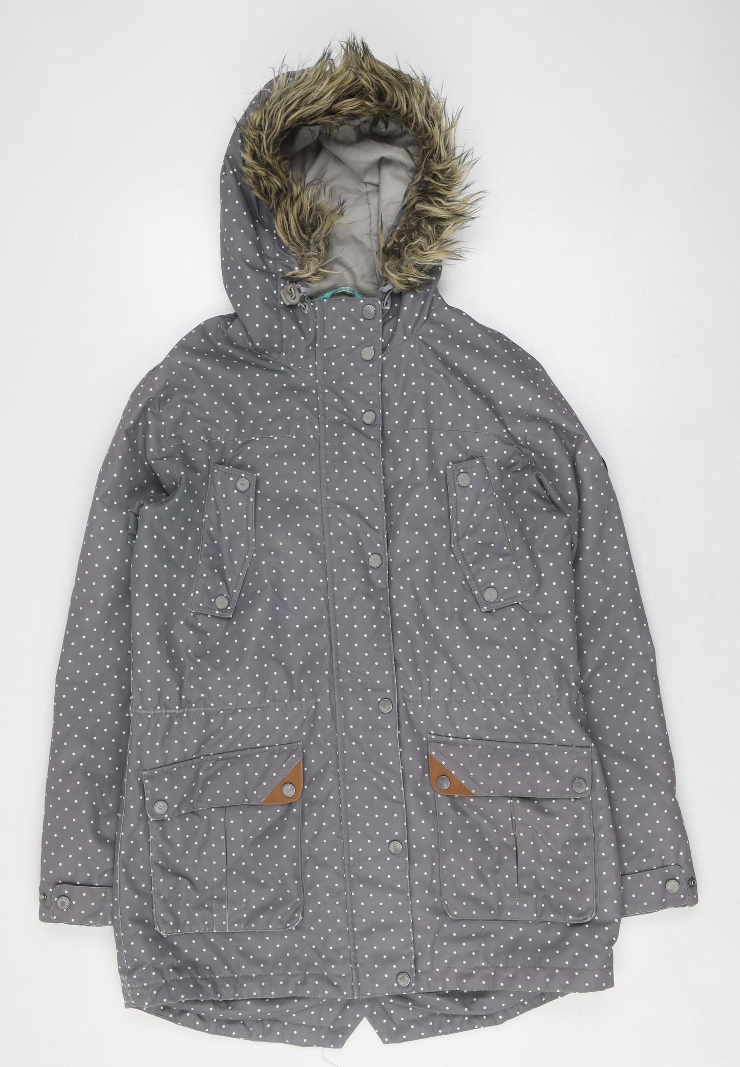 Surfanic Women's Grey Polka Dot Parka Jacket, L, Hooded, Winter