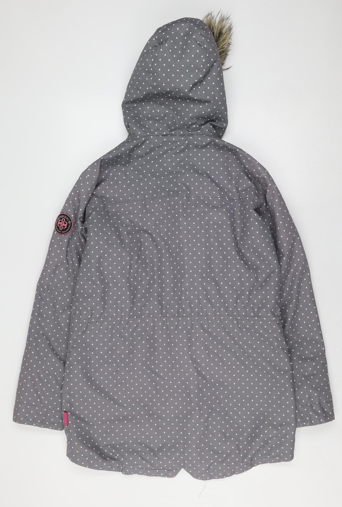 Surfanic Women's Grey Polka Dot Parka Jacket, L, Hooded, Winter