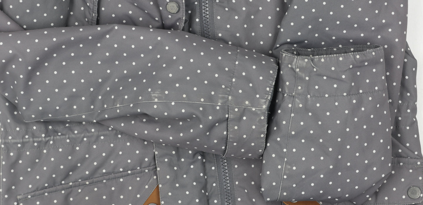 Surfanic Women's Grey Polka Dot Parka Jacket, L, Hooded, Winter