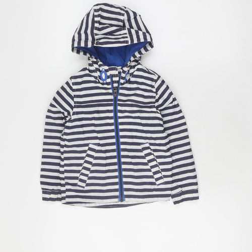 Marks and Spencer Boys Blue Striped Hooded Rain Coat 3-4 Years