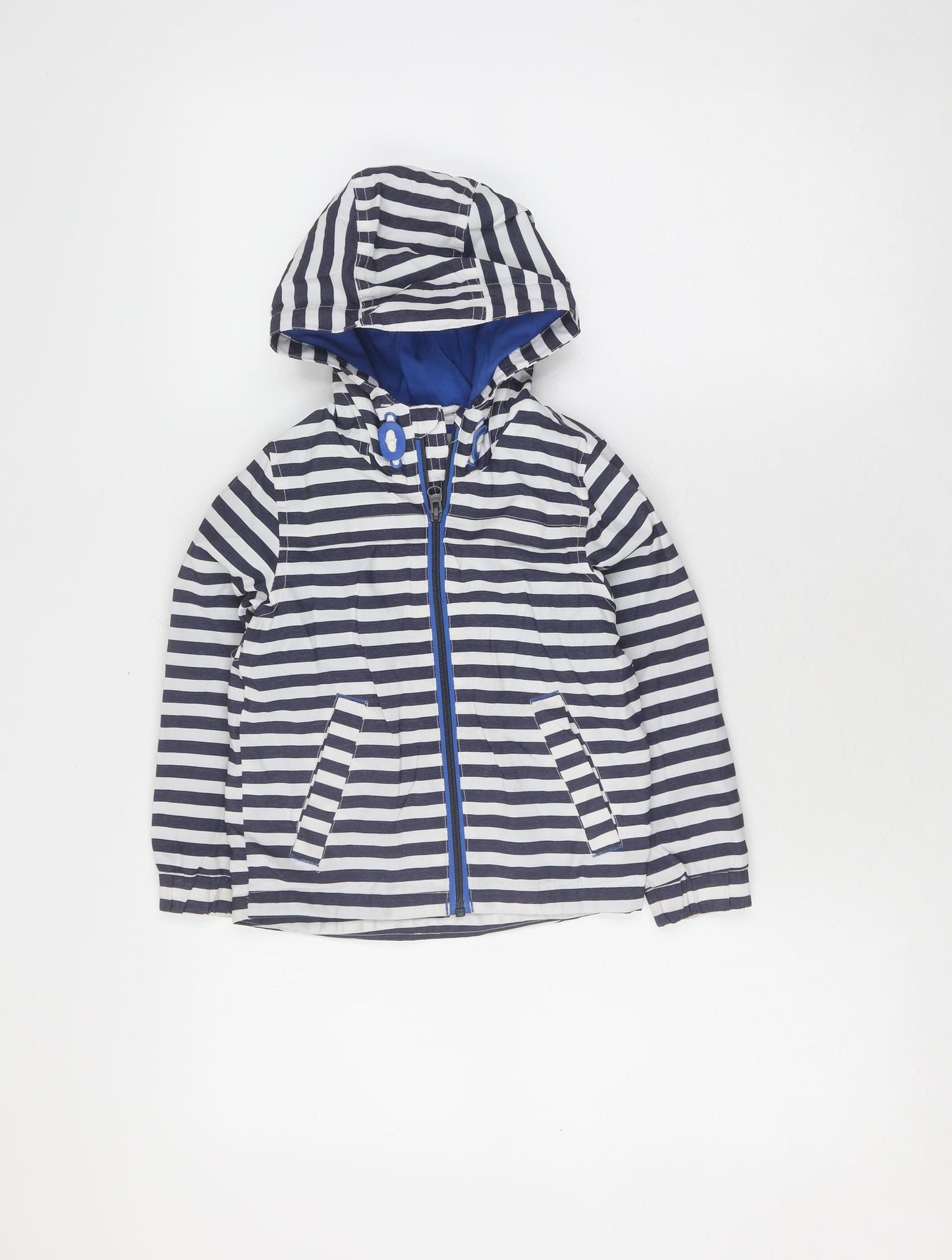Marks and Spencer Boys Blue Striped Hooded Rain Coat 3-4 Years