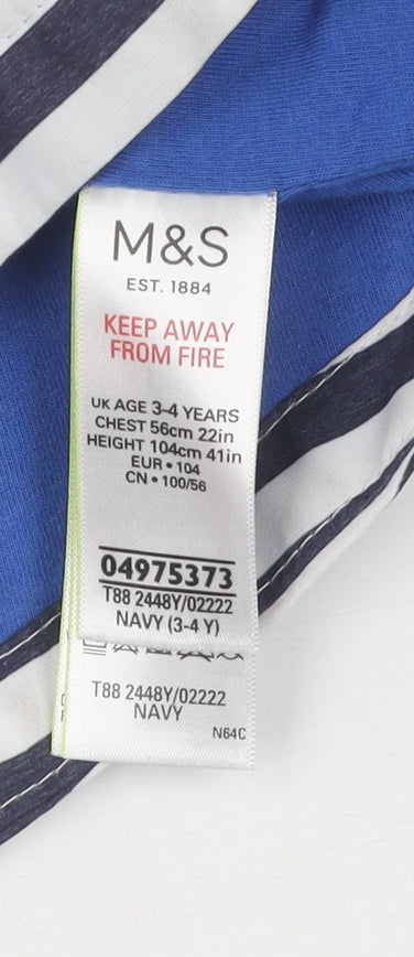 Marks and Spencer Boys Blue Striped Hooded Rain Coat 3-4 Years