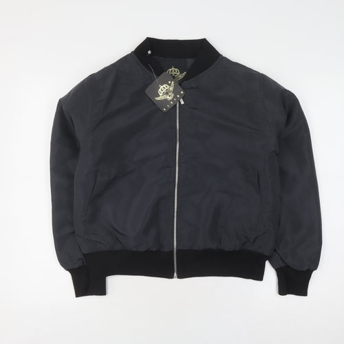 Rising Men's Black Bomber Jacket Size L Full Zip