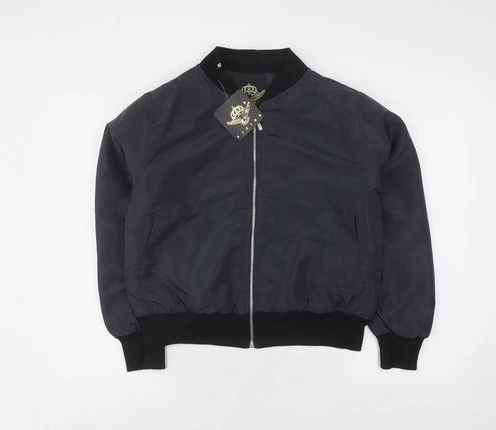 Rising Men's Black Bomber Jacket Size L Full Zip
