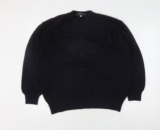 Jaeger Men's Black L Pullover Jumper, Wool Acrylic, Crew Neck