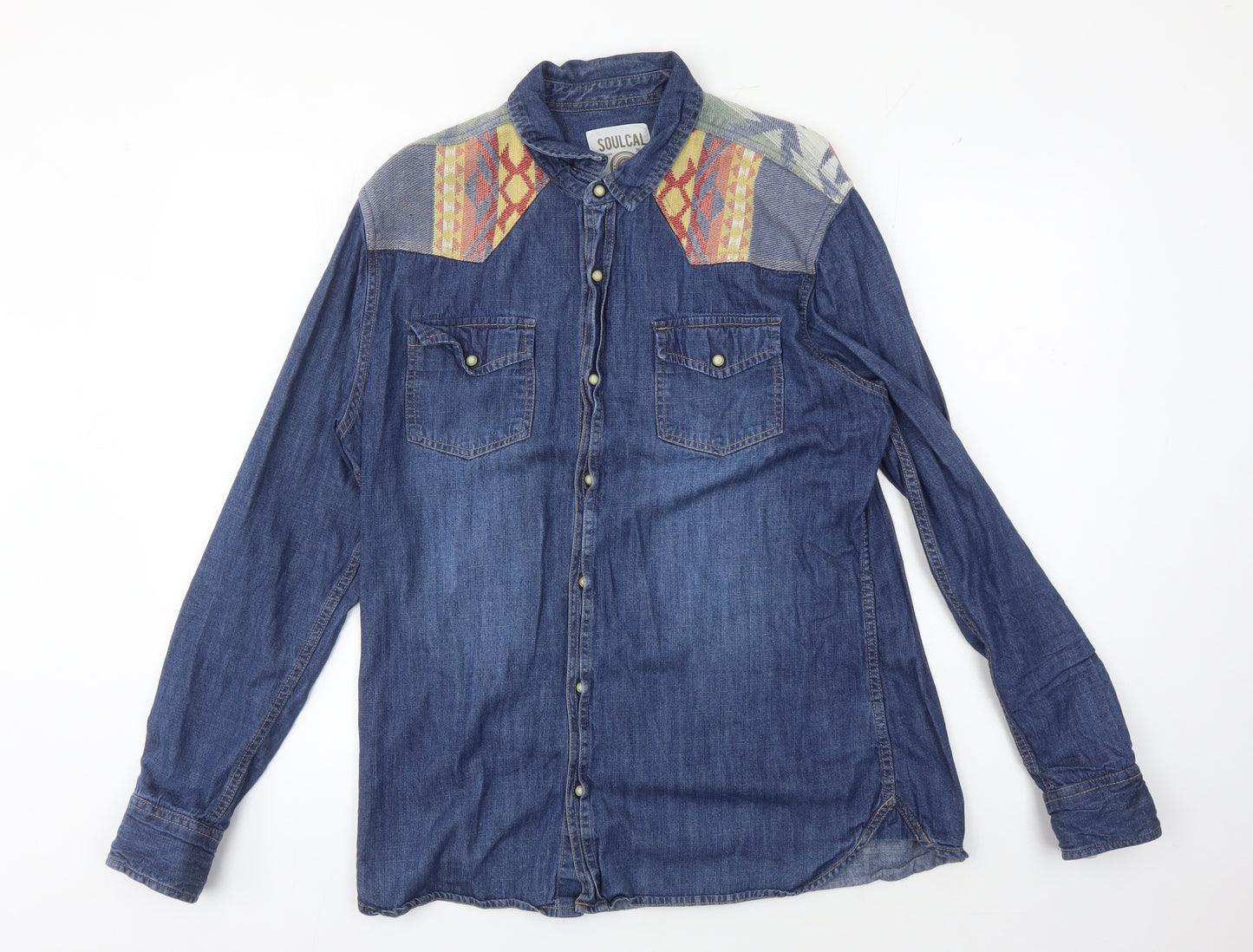 SoulCal Men's Blue Denim Aztec Shirt L - Casual Style