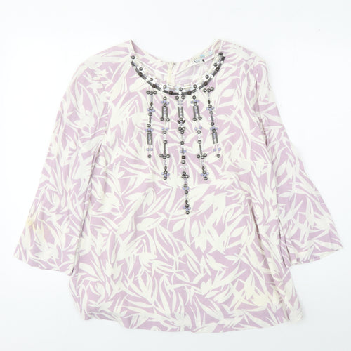 Boden Women’s Pink Floral Beaded Tunic Blouse Size 12