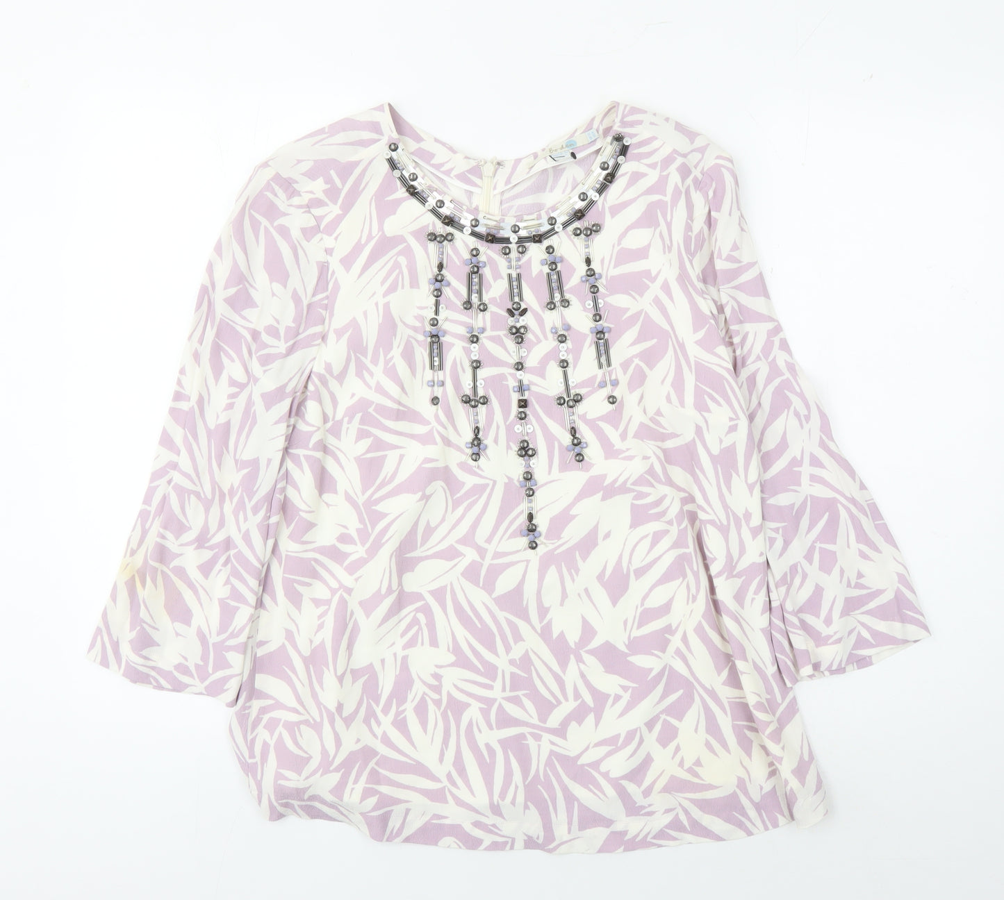 Boden Women’s Pink Floral Beaded Tunic Blouse Size 12