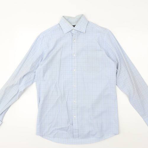 Thomas Nash Men's Blue Check Dress Shirt Slim Long Sleeve