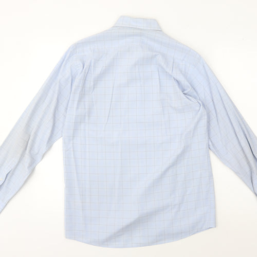Thomas Nash Men's Blue Check Dress Shirt Slim Long Sleeve
