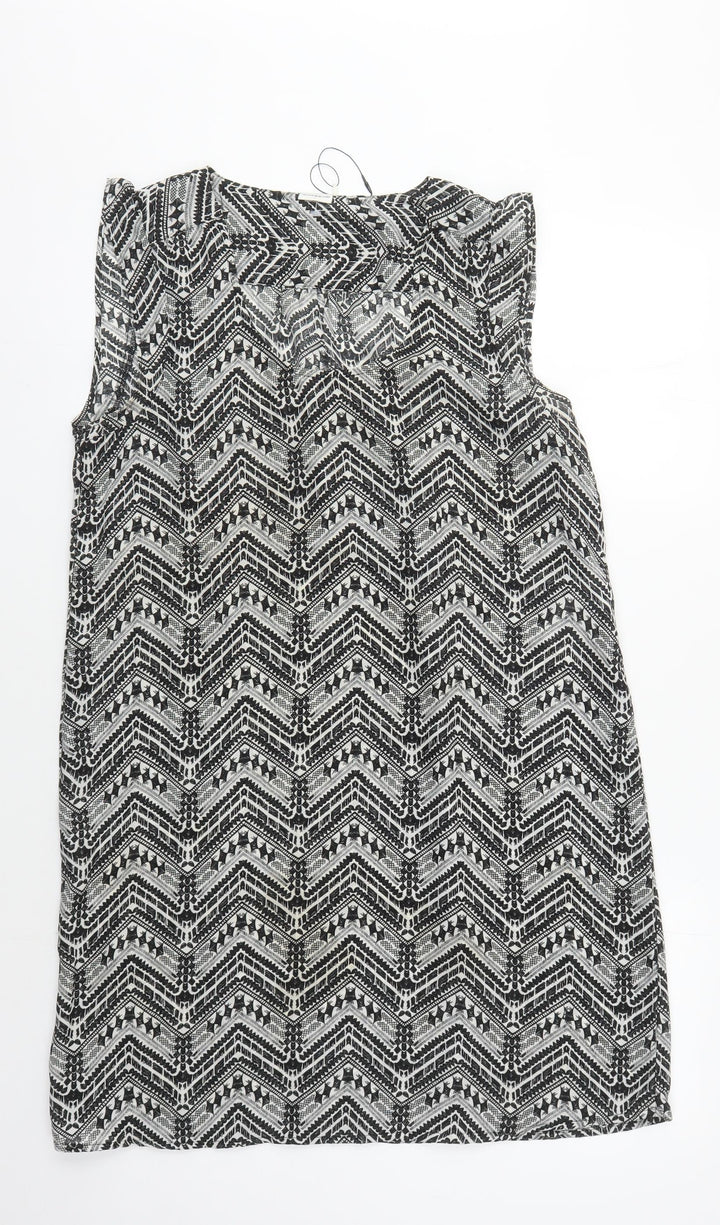 JACQUELINE DE YONG Women's Black Geometric Shift Dress L