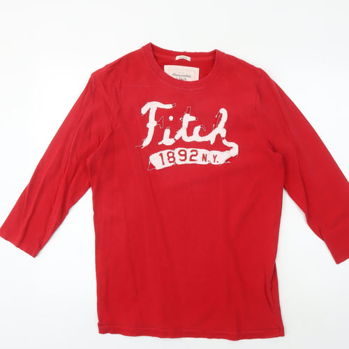Abercrombie & Fitch Men's Red Logo Pullover Sweatshirt L