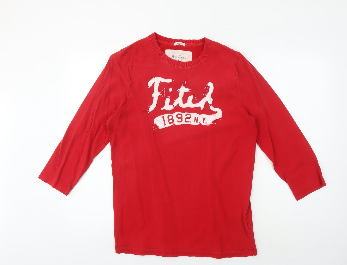 Abercrombie & Fitch Men's Red Logo Pullover Sweatshirt L
