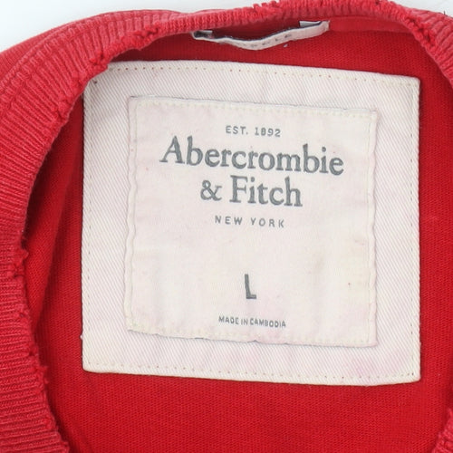 Abercrombie & Fitch Men's Red Logo Pullover Sweatshirt L