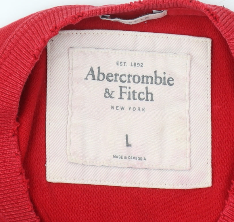Abercrombie & Fitch Men's Red Logo Pullover Sweatshirt L