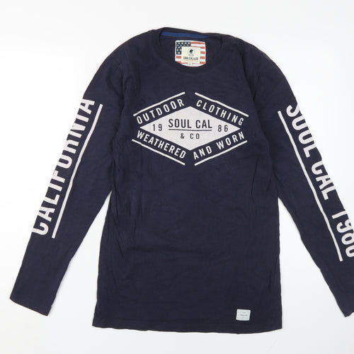 SoulCal Men's Blue Graphic Print T-Shirt, Size S, Long Sleeve