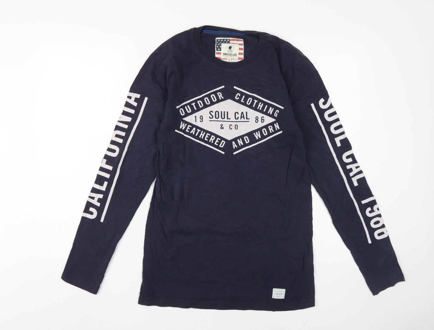 SoulCal Men's Blue Graphic Print T-Shirt, Size S, Long Sleeve